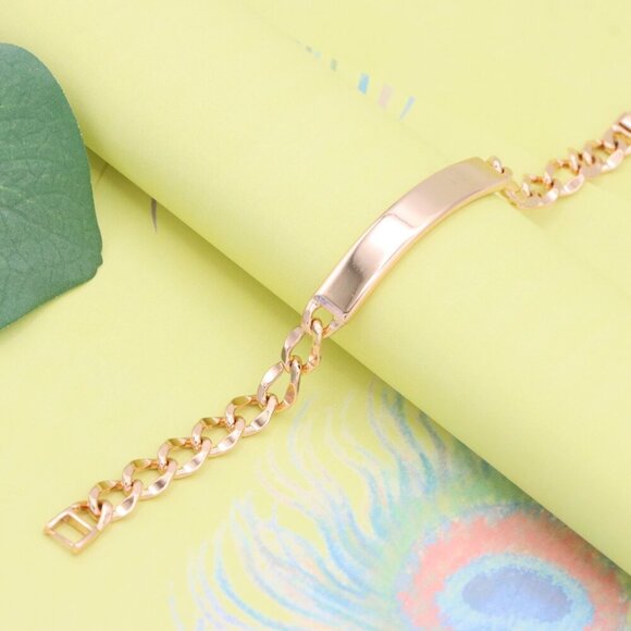 "Rose Gold Plated Bracelet with Bold Polished ID Bar Chain Design, XPBL1081 - Picture 4 of 13